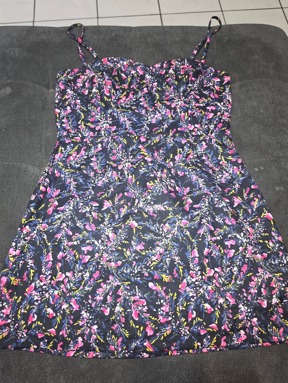 French Connection Navy Mini Dress with Pink & Green Floral Print